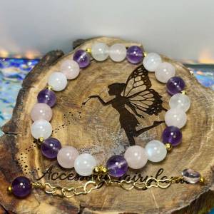 清貨特價-月亮石+粉晶+紫水晶設計款手鏈 Moonstone+Rose Quartz+Amethyst Styled B...