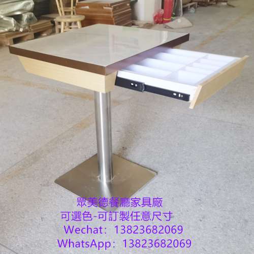 不鏽鋼包邊餐桌訂製,抽屜儲物餐桌枱子訂做廠家,深圳市眾美德餐廳傢具廠直供香港澳門...