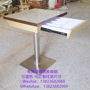 不鏽鋼包邊餐桌訂製,抽屜儲物餐桌枱子訂做廠家,深圳市眾美德餐廳傢具廠直供香港澳門...