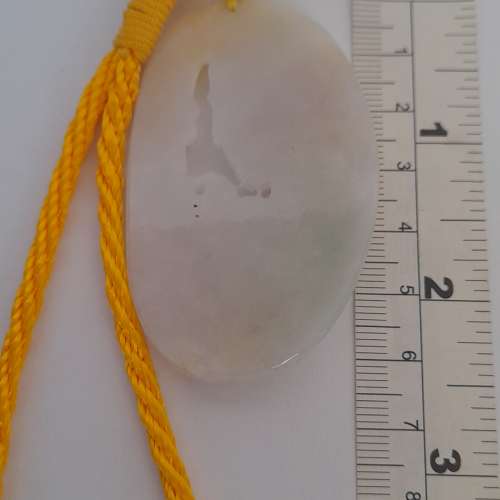 翡翠A玉，悟道手把件/吊件，約62x38x7mm.冰種略帶淺黃色調，好工，款式獨特，佩帶及...