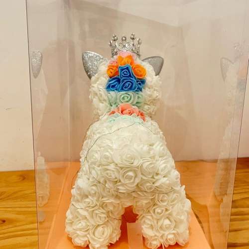 Rose Unicorn (包皇冠LED燈) 禮盒玫瑰獨角獸 聖誕 永生玫瑰花獨角獸寶寶 - 嬰兒白...