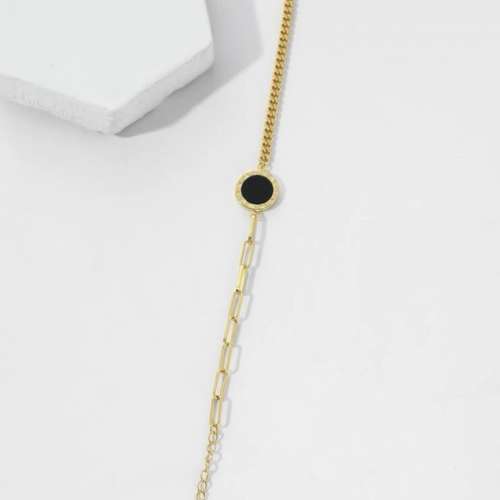 羅馬數字圓形環黑色瑪瑙鑲嵌手鏈