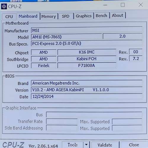 MSI AM1I ITX底扳連Athlon 5350,adata 8gx2 DDR3 1600