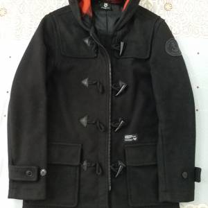 90% 新 Fingercroxx 男裝黑色有帽 duffle coat 漁夫褸 M 碼