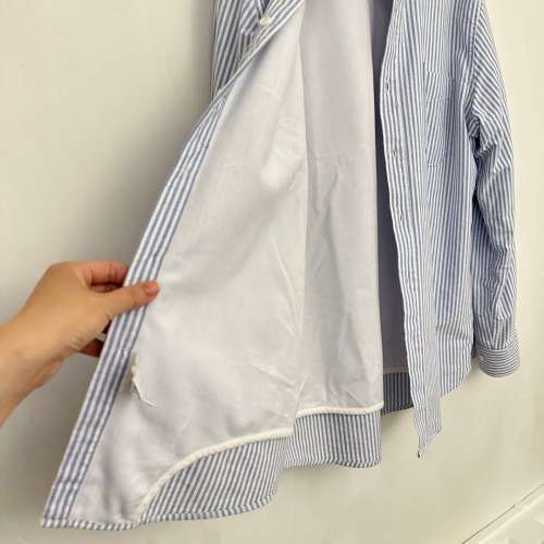 100%全新︰男裝藍白直條（Fleece內里，衫袖都有）恤衫 Size M~L - 夠哂保暖！