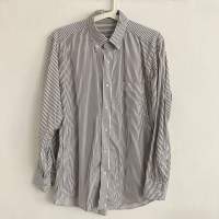 男裝二手恤衫：Uniqlo Men Shirt 深灰白色直間恤衫中碼 Size M（包平郵）