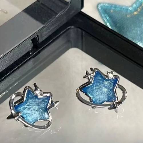 藍色星空耳釘｜五芒星小眾設計甜酷風