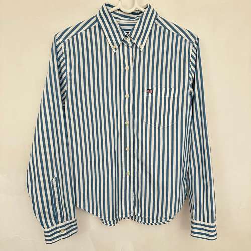 新淨：Polo Ralph Lauren Women’s Light Blue/White Shirt Size L 女裝藍白直條恤...