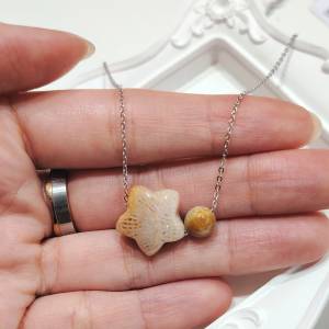 925純銀星星珊瑚玉化石頸鍊(B款) Star Shaped Fossil Coral Bead Necklace (Style B)