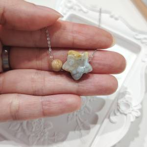 (E款)星星珊瑚玉化石純銀頸鍊 Star Shaped Fossil Coral Bead Necklace (Style E)