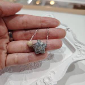 純銀星星珊瑚玉化石頸鍊(F款) Star Shaped Fossil Coral Silver Necklace (style F)