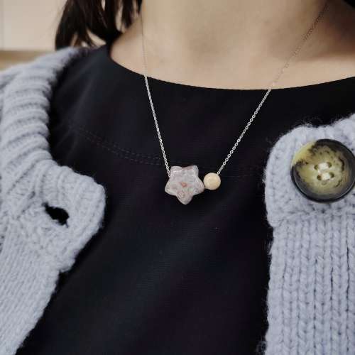 純銀星星珊瑚玉化石頸鍊(F款) Star Shaped Fossil Coral Silver Necklace (style F)