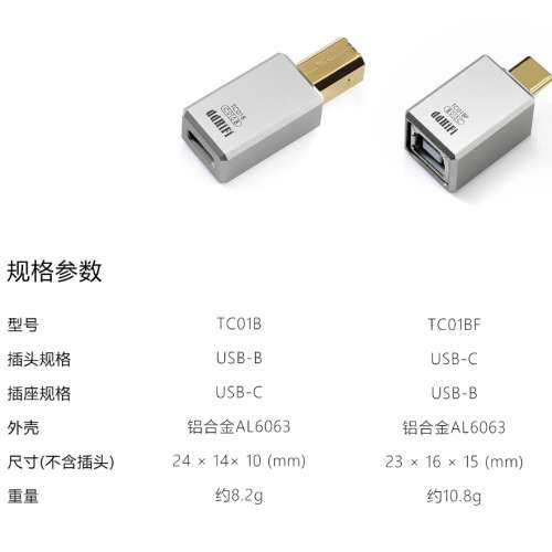 放 100%全新 未開封 ddHiFi TC01B USB-B Male（插頭）to USB-C Female（插座）Conv...