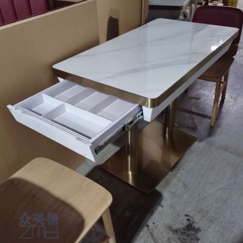 儲物抽屜餐檯，茶餐廳傢私訂造，大理石餐檯，防火膠板餐枱可定製尺寸
