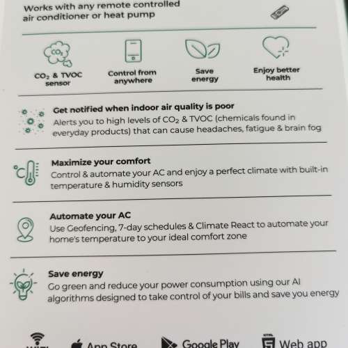 全新SensiboAir Pro (前稱AirQ) 智能空調遙控器 內置空氣質素監察器 (蘋果HomeKit ...