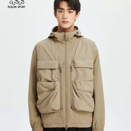 Kolon Sport Camp 2 in 1 Jacket LUJK4ST704-OG M 170/92A 男女防風可拆卸背心兩件...