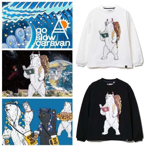 日本 Go Slow Caravan 男女金次郎熊學長袖衛衣 黑色 1號