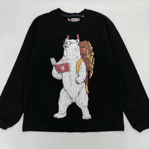 日本 Go Slow Caravan 男女金次郎熊學長袖衛衣 黑色 1號