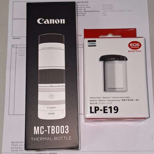 Canon LP-E19 原廠相機電池 + Canon 鏡頭造型不鏽鋼保溫杯 for R1 R3 1D X Mark III