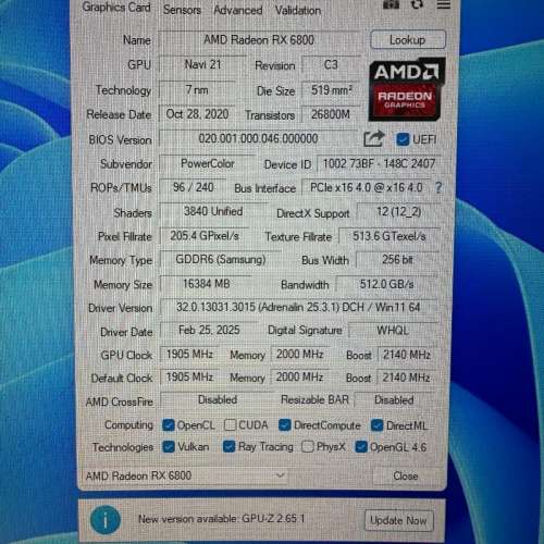 AMD RX6800 16G (已改水冷)