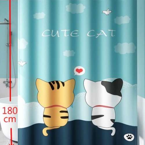 全新CUTE CAT浴簾--可愛貓浴帘--高180 cm x 濶100 cm--連膠環--48元--高和濶可自行...