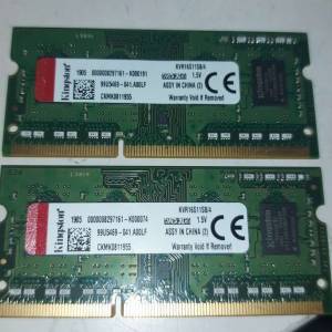 Kinston notebook DDR3 1600Mhz ram 4GB x 2pcs (一對計)