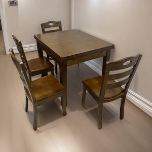 New半自動可摺疊實木餐桌椅子Semi-automatic foldable solid wood dining table an...