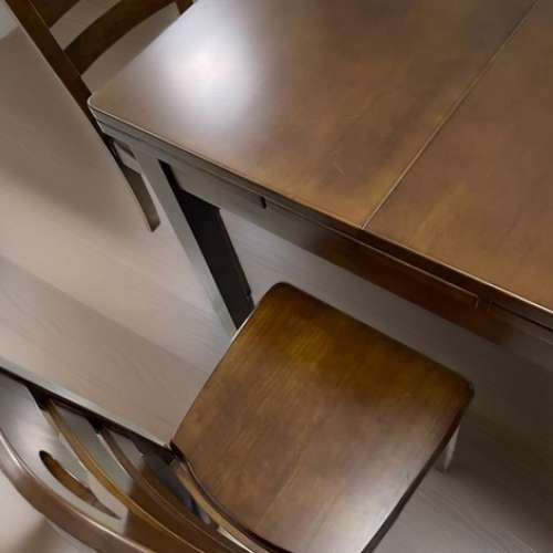 New半自動可摺疊實木餐桌椅子Semi-automatic foldable solid wood dining table an...