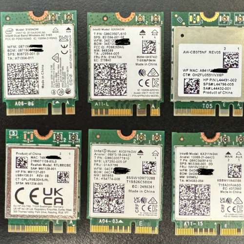Intel 3168 8265 AX201 AX211 RTL8822CE RTL8852BE 筆電 notebook 無線網卡 wifi M...