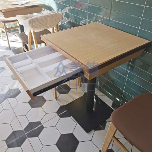 港式茶餐廳傢私，餐枱，冰室餐廳傢私，防火膠板餐桌，帶抽屜儲物餐枱