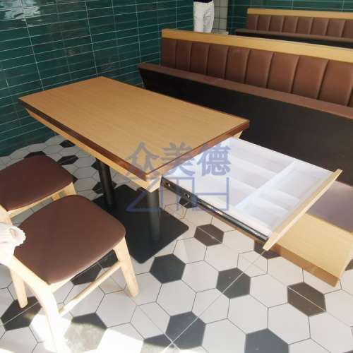 港式茶餐廳傢私，餐枱，冰室餐廳傢私，防火膠板餐桌，帶抽屜儲物餐枱