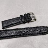 鴕鳥皮黑色有孔紋手工錶帶-扣位22mm