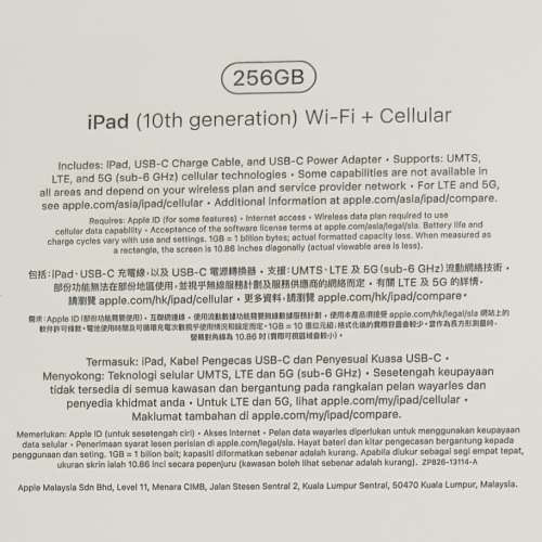 Apple iPad 10 256GB 插卡版（銀色）