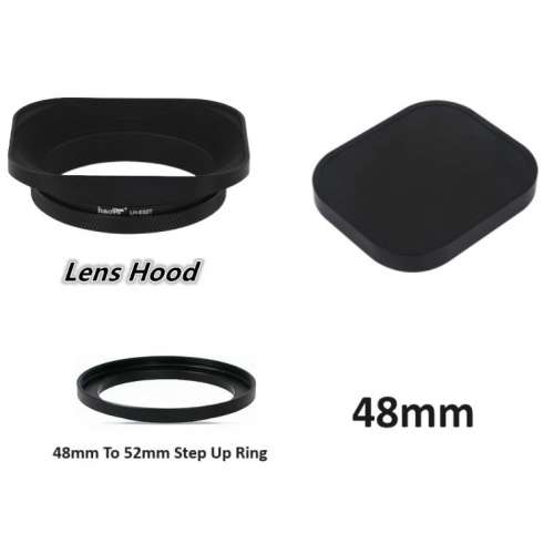 Haoge 52mm Square Metal Screw-in Lens Hood With Step Up Ring For 48mm Lens