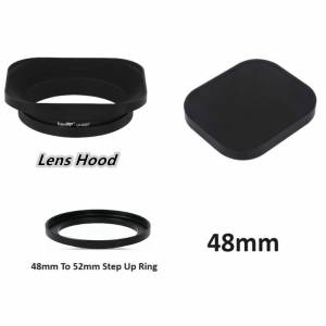 Haoge 52mm Square Metal Screw-in Lens Hood With Step Up Ring For 48mm Lens