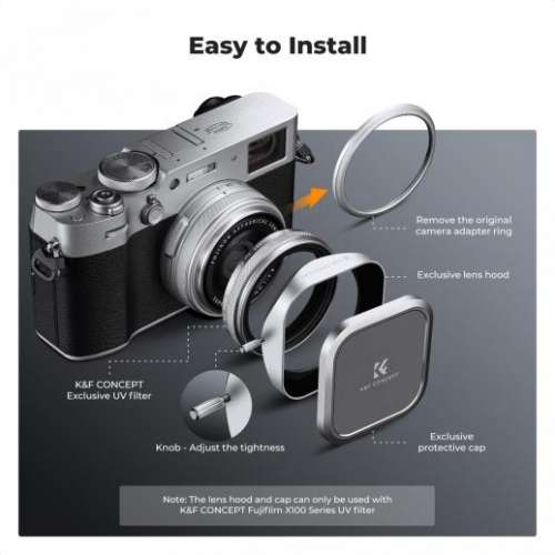 K&F Concept Silver Square Metal Lens Hood For Fujifilm X100 Series