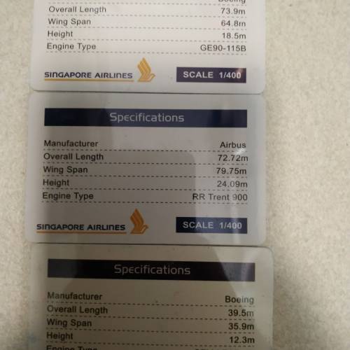 新加坡航空全機隊6架1：400合金模型