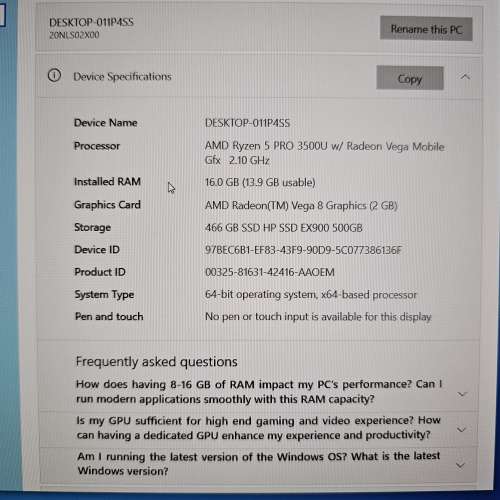 新淨 Lenovo ThinkPad X395 (R5 PRO 3500U, 16GB / 500GB)