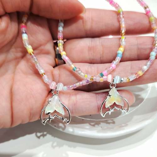人魚姬琉璃珠手串 Glass Beads Bracelet With Mermaid Tail (Can add initial alph...