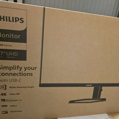 99% 新 Philips 飛利浦27吋4K UHD IPS USB-C HDR 400 顯示器  27e1n5900R
