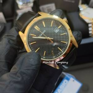 Montres Company 香港註冊公司(32年老店) 卡西歐 CASIO防水 皮革錶帶 黑金色 MTPVD...
