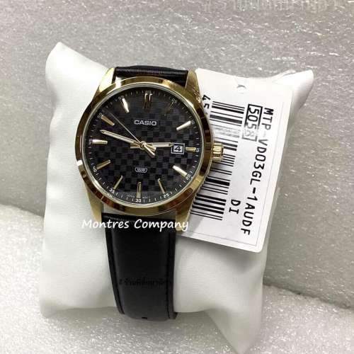 Montres Company 香港註冊公司(32年老店) 卡西歐 CASIO防水 皮革錶帶 黑金色 MTPVD...