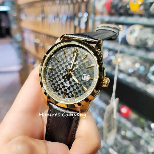 Montres Company 香港註冊公司(32年老店) 卡西歐 CASIO防水 皮革錶帶 黑金色 MTPVD...