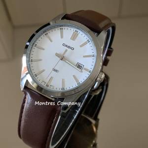 Montres Company 香港註冊公司(32年老店) 卡西歐 CASIO防水 皮革錶帶 白啡棕色 MTP...