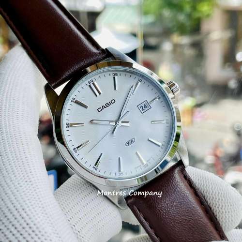 Montres Company 香港註冊公司(32年老店) 卡西歐 CASIO防水 皮革錶帶 白啡棕色 MTP...