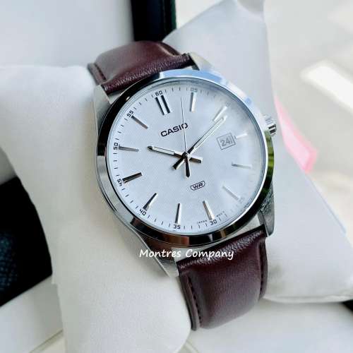 Montres Company 香港註冊公司(32年老店) 卡西歐 CASIO防水 皮革錶帶 白啡棕色 MTP...