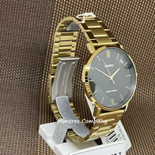 Montres Company 香港註冊公司 (32年老店) 卡西歐 CASIO 情侶裝 金色不鏽鋼錶帶 黑...
