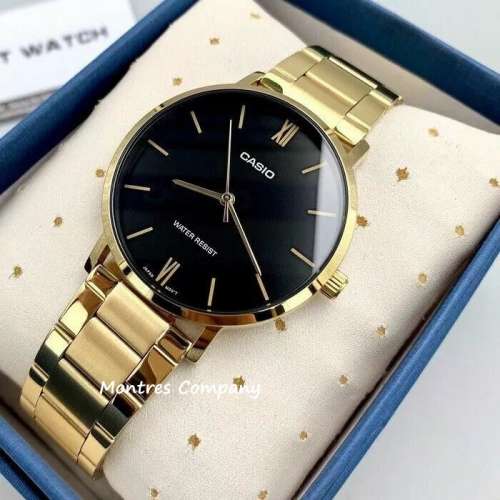 Montres Company 香港註冊公司 (32年老店) 卡西歐 CASIO 情侶裝 金色不鏽鋼錶帶 黑...