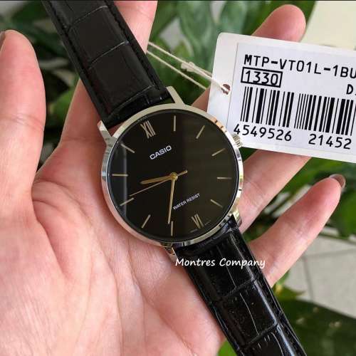 Montres Company 香港註冊公司(32年老店) 卡西歐 CASIO防水 皮錶帶 黑金色 MTPVT01...
