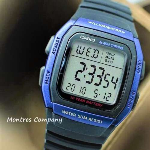 Montres Company 香港註冊公司(32年老店) 卡西歐 CASIO 十年電池壽命 黑藍色 W96 W...